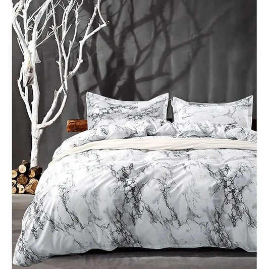 Comforter Set Queen Size, White Black Marble Print 88 x 90 inch Reversible Down Alternative Comforter Microfiber Duvet Sets 1 Co