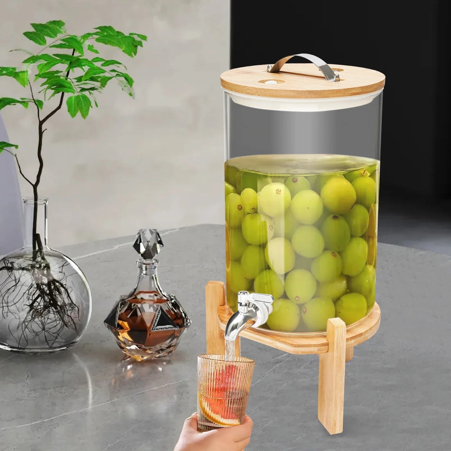 7.5L Glass Beverage Dispenser with Stand & Spigot | Hot & Cold Drink Dispenser Jar | 2-Gallon Lemonade Iced Tea Water Dispenser