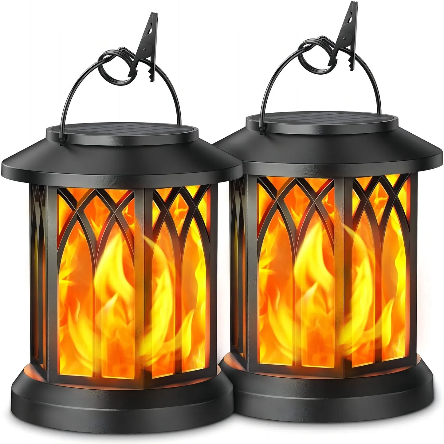 KPSTEK Flickering Flame Solar Lanterns Outdoor Lights 2 Pack