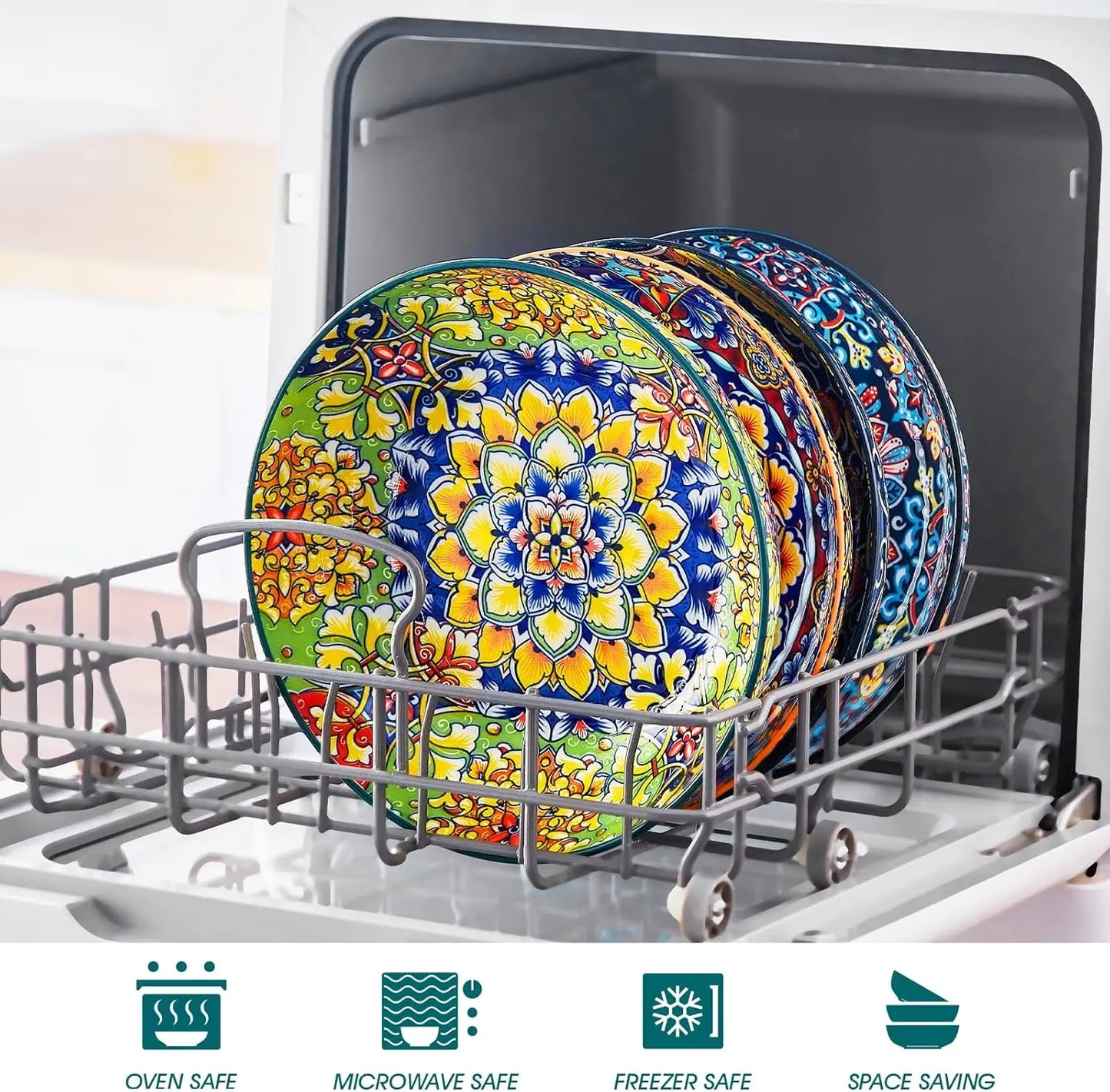 Ceramic Pasta Bowls Set of 4 Bohemian Pattern Designs