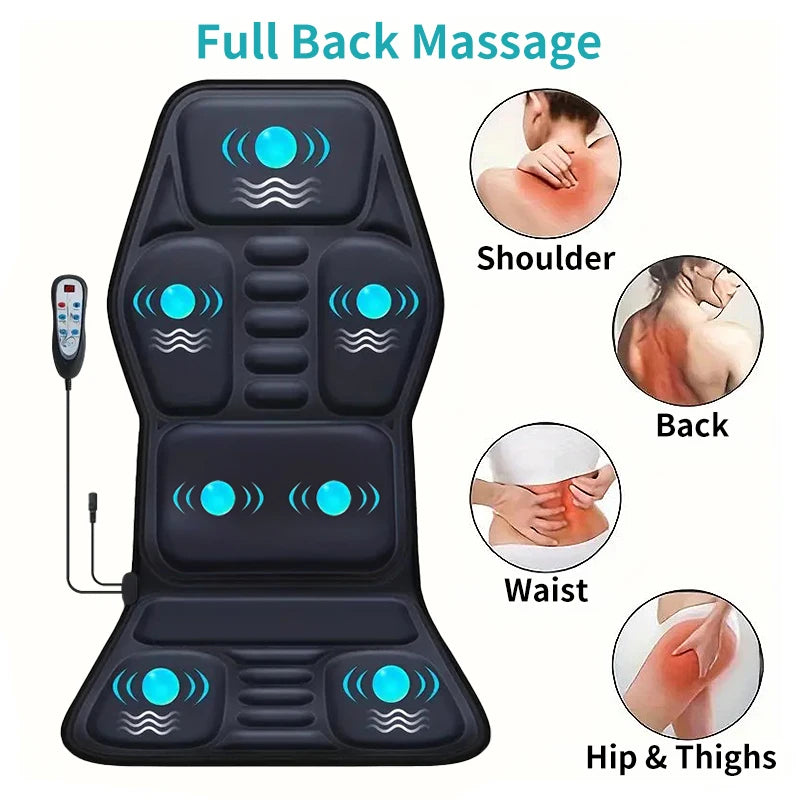 Electric Back Massager Full-Body Massage Chair Cushion Heated Vibrator Car Home Office Relaxation Lumbar Neck Mattress Chair Mat