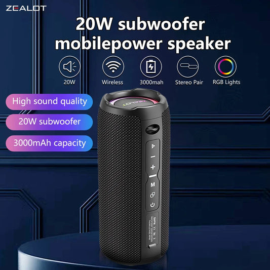 Zealot S49 pro Wireless Speaker,Outdoor Portable Subwoofer Speaker Waterproof IPX 6,, Dual Pairing,3000mAh.
