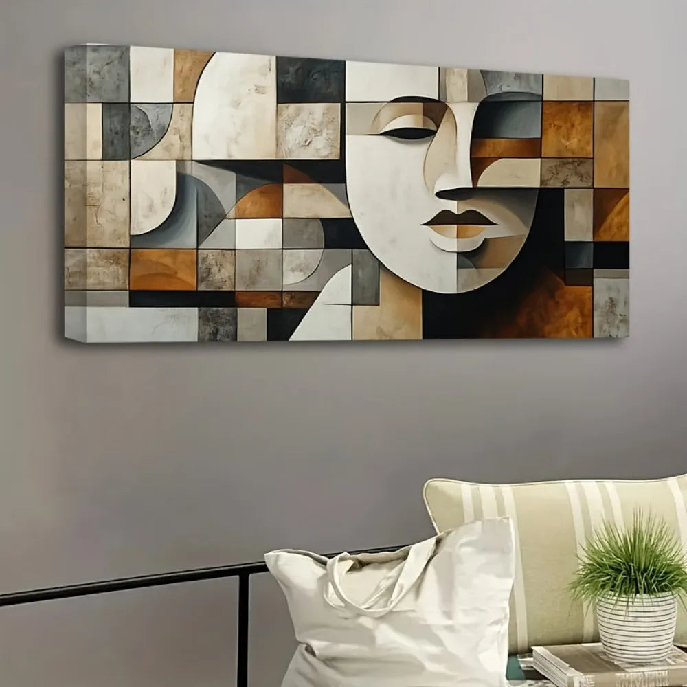 Abstract Geometric Oil Paintings on Pine Wood Frame Art
