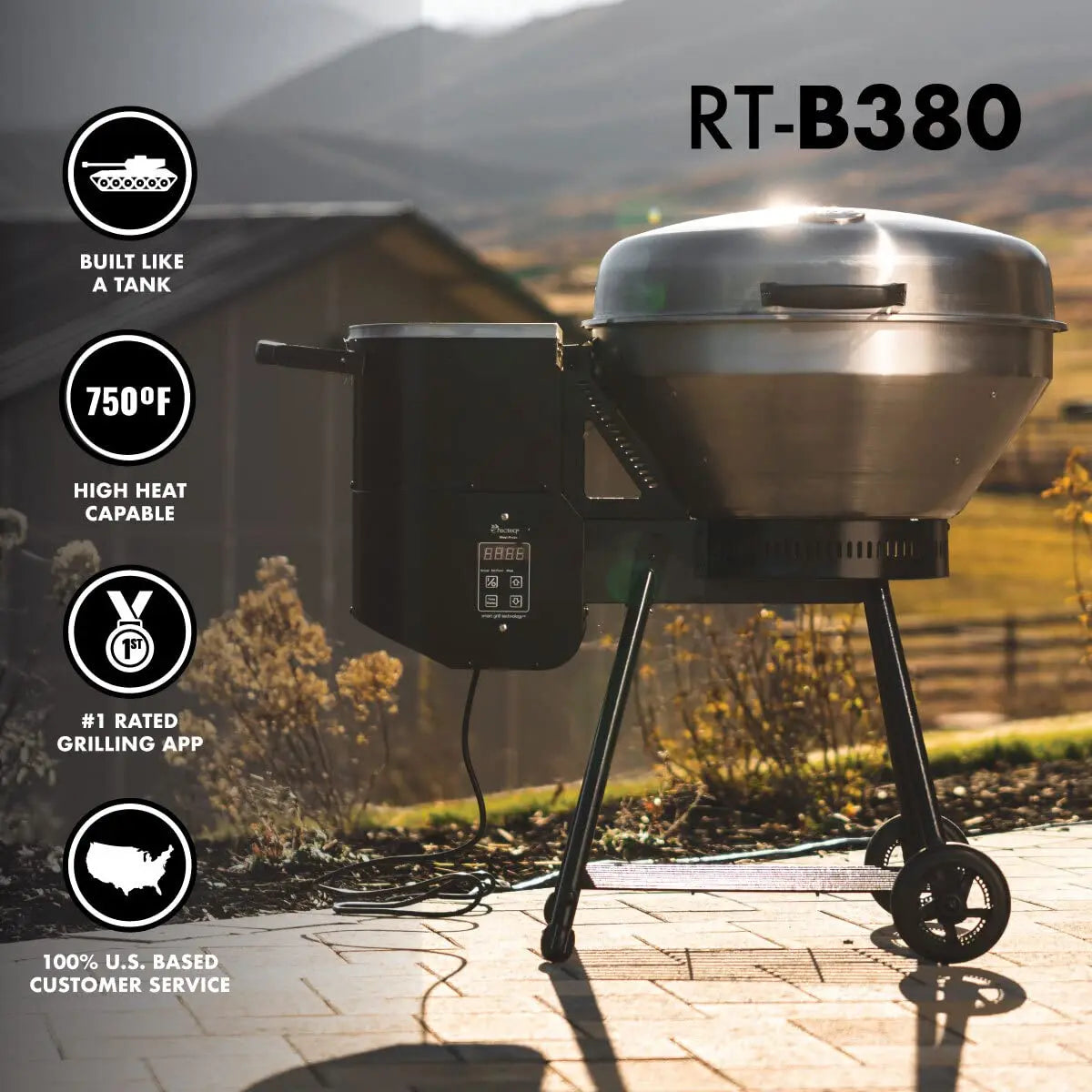 Pellet Grill RT-B380 Bullseye, BBQ, Outdoor, and Electric Pellet Smoker Grill, Electric Smokers, Uses 100% Wood, Customized