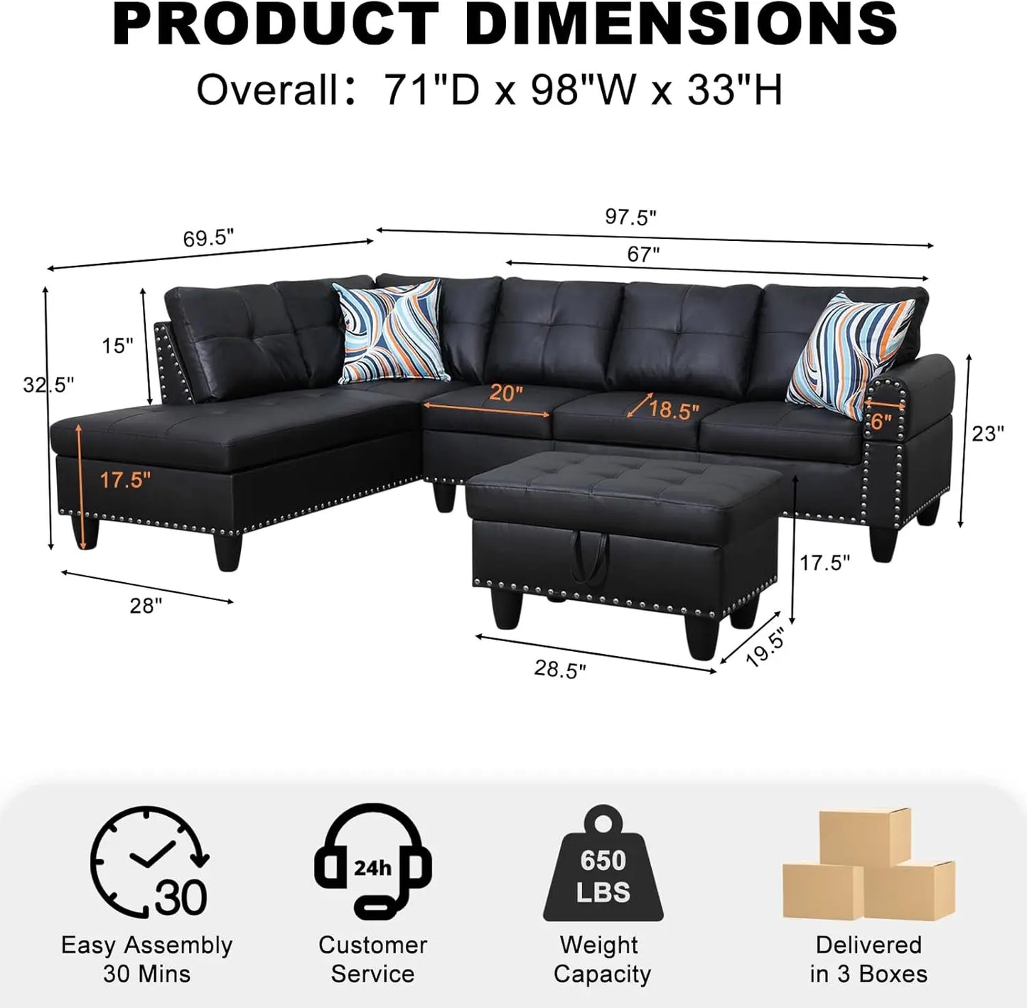 XMSJ L Shaped Sectional Sofa Couch Modern Living Room Set