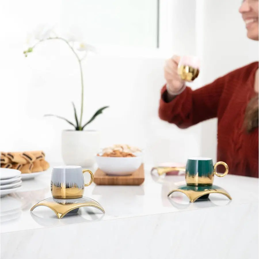 Coffee Cup Set of 6 with Saucers amp Tray Luxury Arabic Greek Japanese Marble Ceramic Tea Cups for Espresso Cappuccino Latte Moc