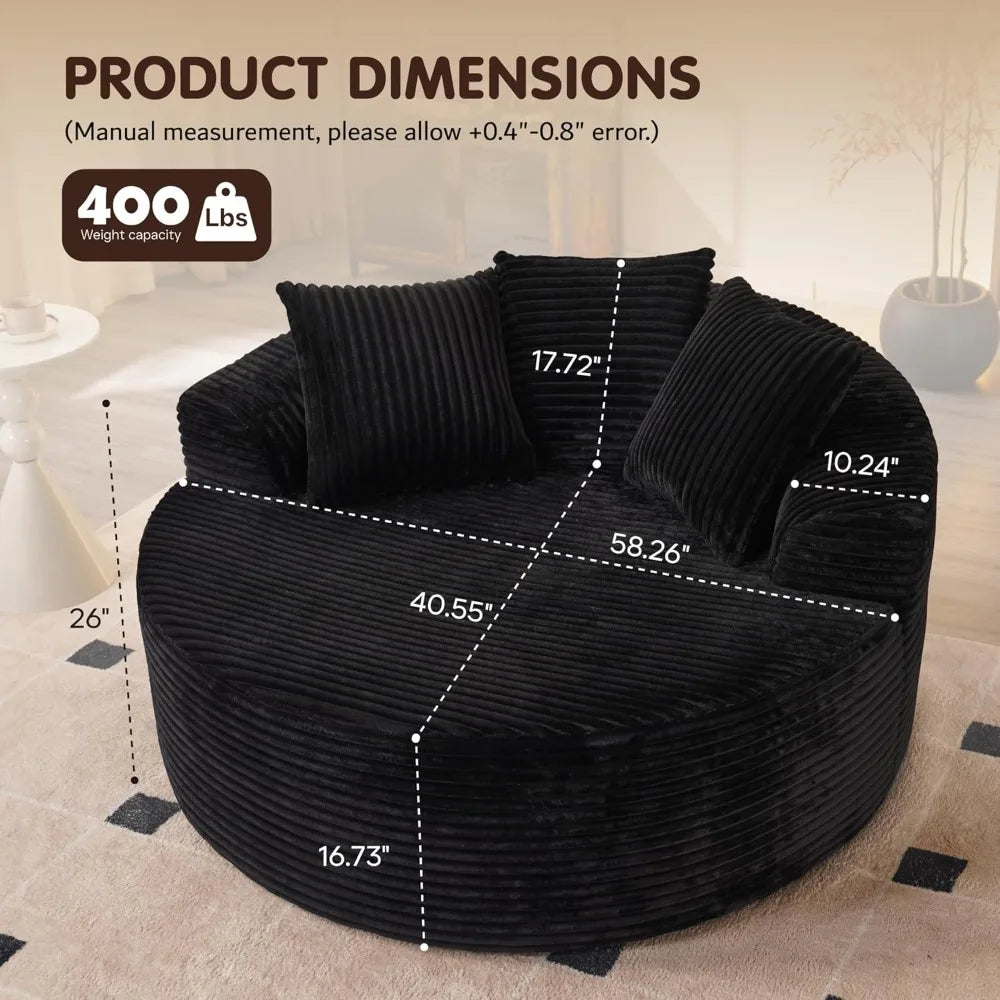 58" Oversized Round Chair Lounge Chaise Indoor, No Assembly Required, Cloud Large Circle Chair with Plush Fuax Fur, Fluffy Mode