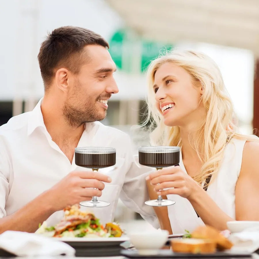 Hand-blown 10 oz Vintage Cocktail Glasses Set of 4 with Ribbed Design for Espresso Martini Champagne Cosmopolitan Manhattan Ele