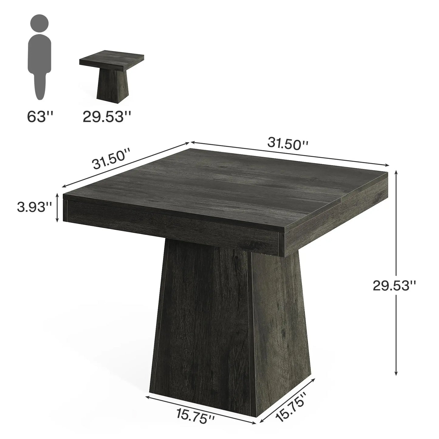 Tribesigns Square Dining Table With Sturdy Pedestal Base Farmhouse Style
