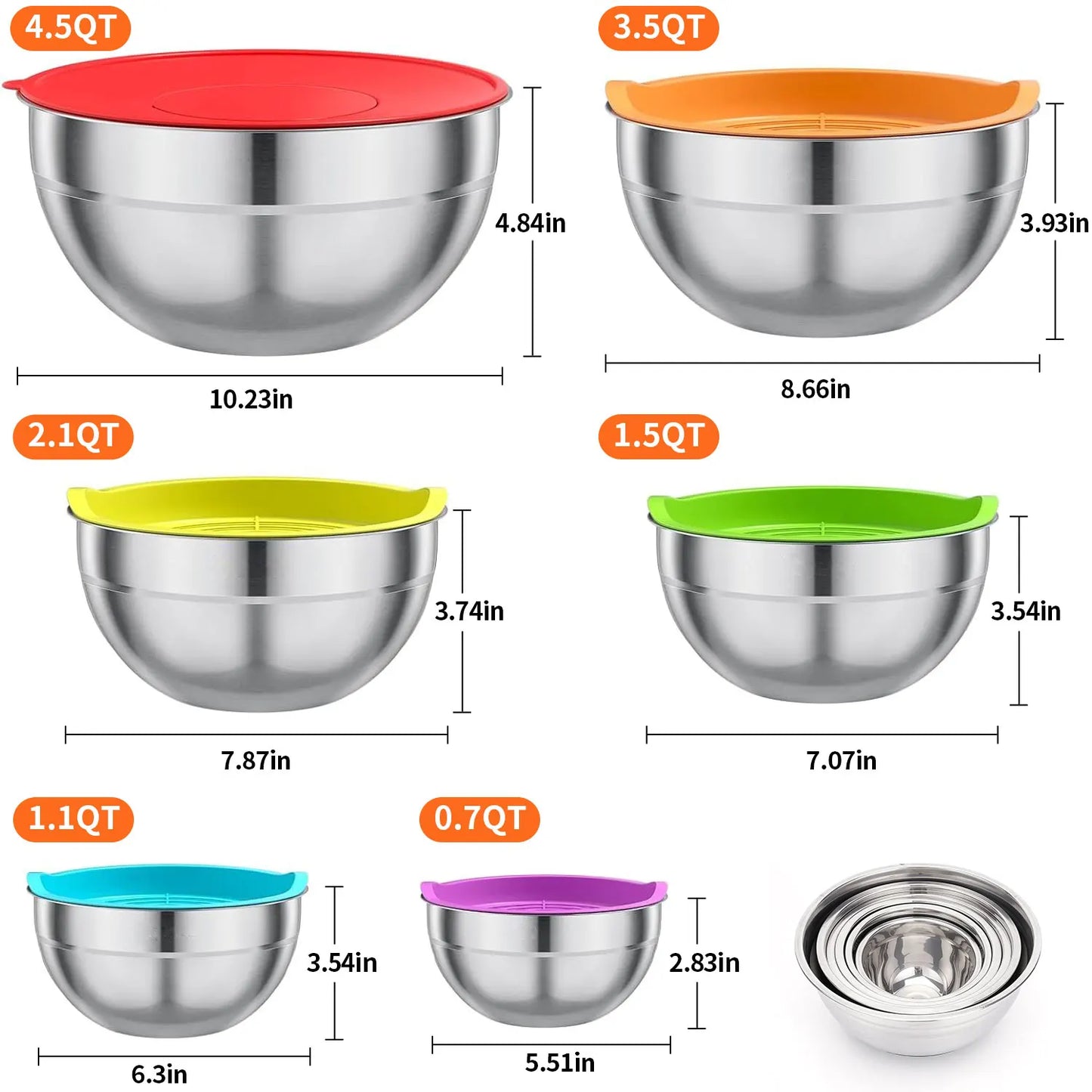 NONEDinnerware Stainless Steel Mixing Bowls Set Non Slip