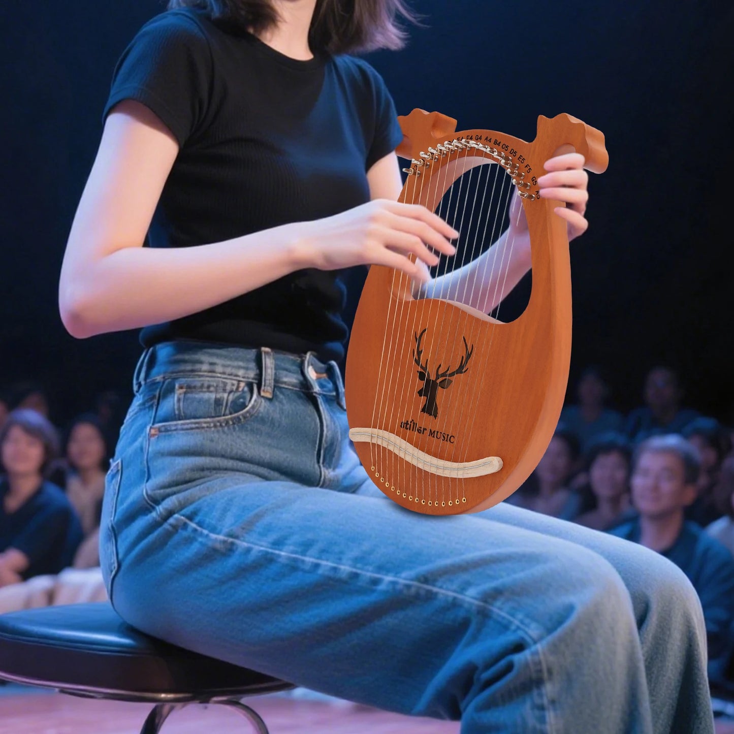 Wooden Lyre Harp for Beginners Professionals Portable String Instrument